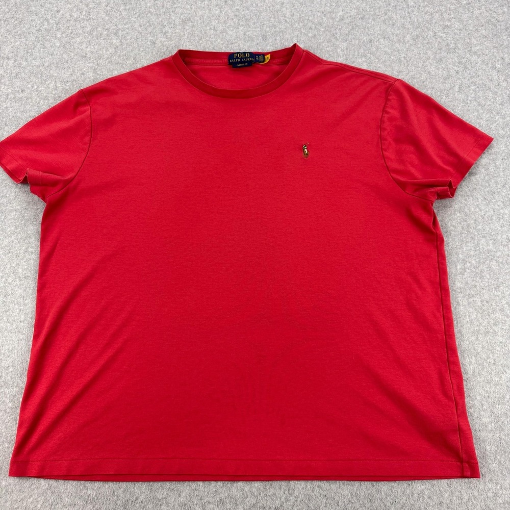 Polo Ralph Lauren Shirt Mens XL Red Classic Fit FullColor Pony Crewneck Boxy Tee